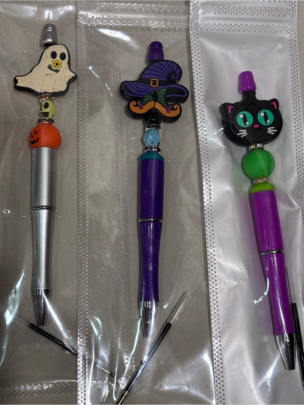 Halloween Beaded Pen set Ghost Witch hat cat